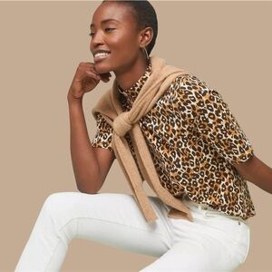 Anthropologie Cheetah Animal Print Women’s Mock neck Top Short sleeve Size XS